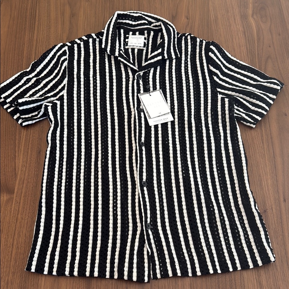 Black and White Striped Casual Button Down Shirt